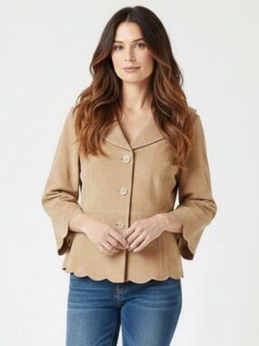 Vintage Bamboo Traders Suede Leather Jacket Scalloped Western Tan Size Medium